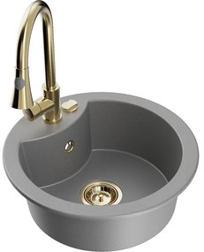 Mexen Diego, 1-komorový granitový drez 488x488x167 mm a drezová batéria Elia, šedá, 6512-71-670101-50