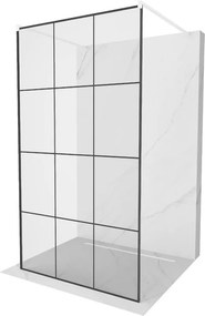 Mexen Kioto, priechodná sprchová zástena 120 x 200 cm, 8mm sklo číre/čierny vzor, 2x biela stabilizačná rozpera, 800-120-002-20-77