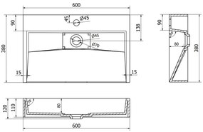 Mexen Ava, umývadlo na dosku z konglomerátu 60 x 38 cm, biela, 23016001