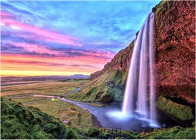 Sklenený obraz - Vodopád Seljalandsfoss (70x50 cm)