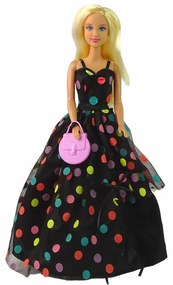 Lean Toys Bábika Lucy v dlhých čiernych bodkovaných šatách