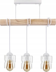 BERGE LED závesné stropné svietidlo, drevený trám, 3xE27 štvorec - biela
