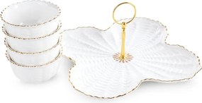 Sada štyroch šálok GAIA 07 na podstavci, krémová / zlatá
