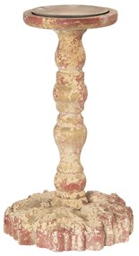 Drevený vintage svietnik s červenou patinou - Ø 16 * 27 cm