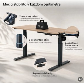 Elektrický stôl s reguláciou výšky ergonomický antracitový/dub sonoma,1200x600 mm: ARIA