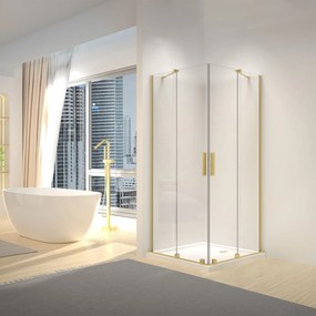 Štvorcový sprchový kút REA MONTANA DOUBLE 80x80, zlatý kartáčovaný/transparent - bez vaničky