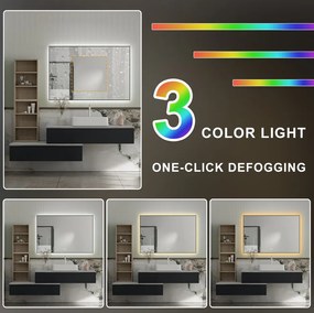 Erga Megan, LED zrkadlo 120x80cm v čiernom ráme, 3105 lm, 3 farby svetla, zadné osvetlenie, ERG-V01-MEGAN-1280-BK