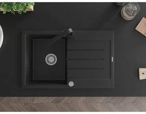 Mexen Bruno, drez granitový 795x495x200 mm, 1-komorový, čierna s chrómovým sifónom a čierna drezová batéria Rita, 6513-77-670300-70