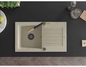 Mexen Pablo, 1-komorový granitový drez 752x436x161 mm a drezová batéria Flora, béžová, 6510-69-670401-57-B