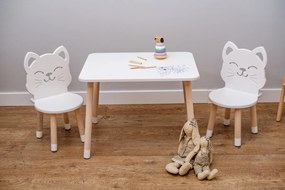 Detský stôl so stoličkami - Mačička - biely set - 1x stôl + 1x stolička