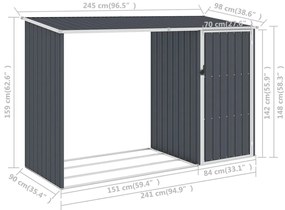 Záhradná kôlňa na palivové drevo antracitová 245x98x159 cm pozinkovaná oceľ