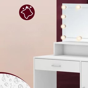 Toaletný stolík JOCELYN s osvetlením, 140x90x40cm, biela Casaria