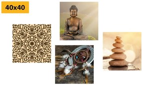 Set obrazov meditujúci Budha