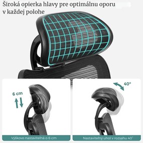 Kancelárska stolička s opierkou hlavy MAGNUS, max. 150kg, čierna SongmicsHome