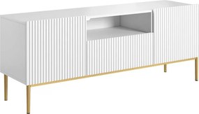 TV stolík Nicole 150 cm s otvorenou policou - biely mat / zlaté nožičky