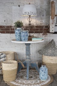 Bielo-modrý antik drevený okrúhly jedálenský stôl Tamiré - Ø 70*77 cm