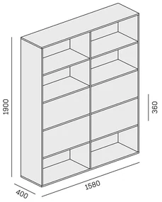 PLAN Široký kancelársky policový regál LAYERS, 4 boxy, 1582 x 400 x 1905, biela