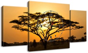 Gario Obraz s hodinami Akácia v Serengeti - 3 dielny Rozmery: 90 x 30 cm