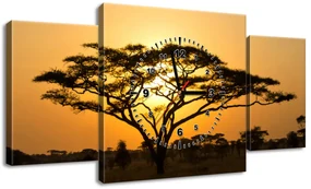 Gario Obraz s hodinami Akácia v Serengeti - 3 dielny Rozmery: 90 x 70 cm
