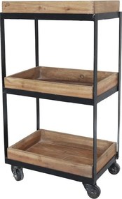 Hnedý kovový retro vozík s drevenými podnosmi Grimaud Unit - 39*28*72 cm