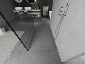 Mexen Kioto, priechodná sprchová zástena 100 x 200 cm, 8mm sklo číre/čierny vzor, 2x chrómová stabilizačná rozpera, 800-100-002-01-78