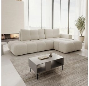 Rozkladacia rohová čalúnená sedacia súprava s úložným priestorom do tvaru L ALMADA pravé prevedenie svetlobéžová