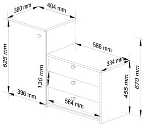 3 krídlový botník S16 s komodou - olcha