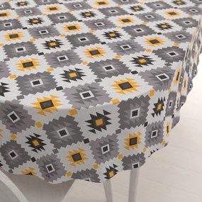 Biante Bavlnený oválny obrus Sandra SA-520 Žlto-sivý aztécky vzor 80x120 cm