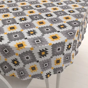 Biante Bavlnený oválny obrus Sandra SA-520 Žlto-sivý aztécky vzor 100x140 cm