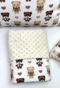 Set do kočíka Mackové objatie krémová – obojstranná deka 100x75 cm a vankúšik 40x30 cm, bavlna + minky