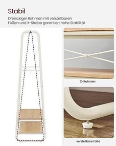 Stojan na oblečenie, s 2 policami, 6 háčikmi v tvare S, oceľový rám, dubová a biela farba