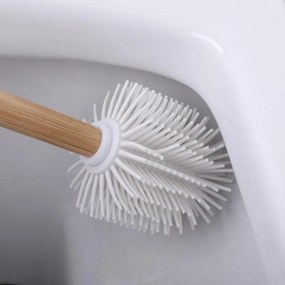 Erga Bambo, náhradná WC kefa so silikónovou hlavou a bambusovou rúčkou, 34 cm, biela / bambus, ERG-YKA-V.WCZ-BAMBO-WHT-SILKA