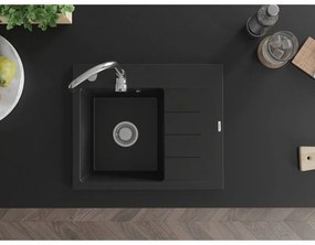 Mexen Ben, 1-komorový granitový drez 600x500x190 mm, ľavý+ chrómový sifón, čierny, 6522605000-77