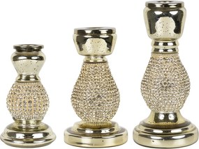 Zlatý sklenený svietnik s kamienkami Rhinestone gold M - 16 cm