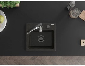 Mexen Milo, 1-komorový granitový drez 435x410x171 mm a drezová batéria Aster, čierna-zlatá metalíza, 6505-75-73450-07-B