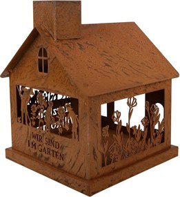 Hrdzavý svietnik v tvare domčeka Rustic Charm- 17*17*22 cm