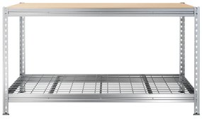 Dielenský stôl, 100x180x60, zinok, vrchná DTD a spodná kovová sieťová polica