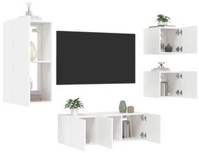 5-dielne TV nástenné skrinky s LED biele kompozitné drevo 3216825