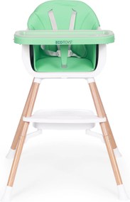 Detská jedálenská stolička 2v1 ECOTOYS zelená, odnímateľná tácka, 5-bodové pásy