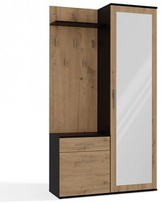Predsieňová stena so zrkadlom a šuplíkmi DUO dub artisan/antracit