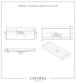 CERANO - Umývadlo z liateho mramoru Vita - nástenné aj na dosku - biela matná - 120x46 cm, CER-CER-8050BD6937