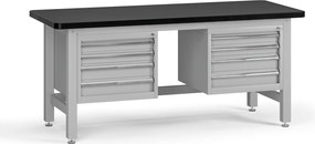 Pracovný stôl do dielne G4 s 2 závesnými boxami na náradie, MDF + PVC doska, 8 zásuviek, 1800 x 750 x 800 mm, sivá