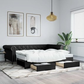 Rozklad. denná posteľ so zásuvkami čierna 90x200 cm umelá koža 3197731
