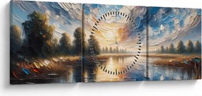 Obraz - Maľba slnka nad vodou (s hodinami) (90x30 cm)