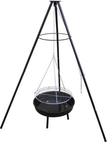 CH Záhradný závesný gril na trojnožke s ohniskom