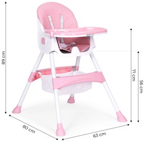 Detská stolička na kŕmenie, ružová, ECOTOYS