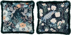 Súprava 2 tmavo zelených vankúšov Flowers + Birds – 45*45*15 cm