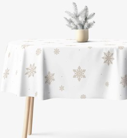 Goldea oválny obrus 100% bavlnené plátno - snehové vločky na bielej 140 x 240 cm