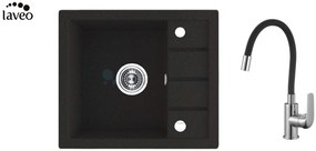 Laveo Trzynastka, 1-komorový granitový drez 570x500x185 mm, čierna, LAV-SBPE713Y
