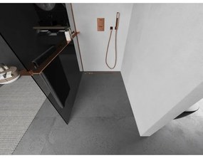 Mexen Kioto, sprchová zástena s poličkou a držiakom na uteráky 70 x 200 cm, 8mm šedé sklo, profil ružové zlato, 800-070-121-60-40